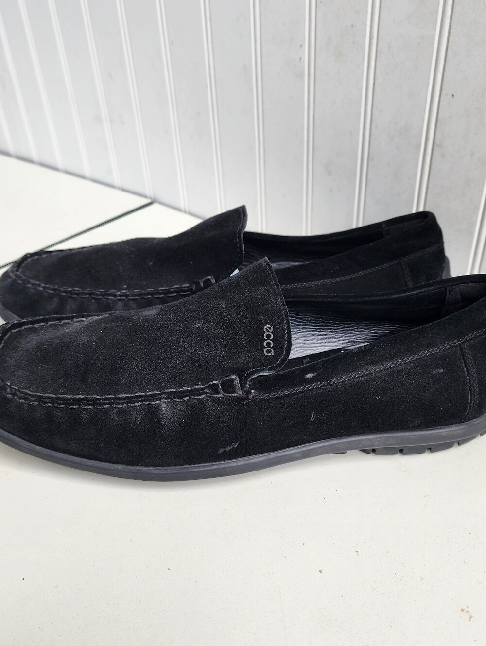 Ecco Moccasin Black Suede Leather Slip-On Comfort Shoe Extra Width 47 13- 13.5 W